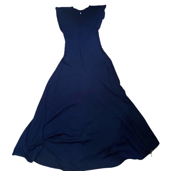Vintage maxi dress, navy clue, ley hole  back, flutter sleeves, M - Picture 3 of 13
